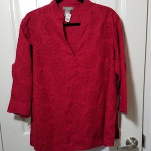 Kenar Red Linen Tunic top 18W
